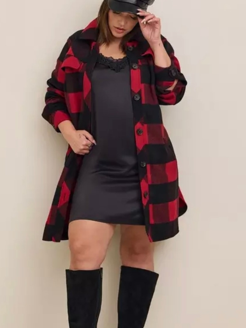 Torrid Red and Black Buffalo Plaid Wool Longline Shacket